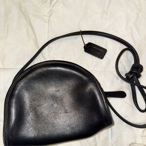Coach Black Leather Kimball Zip Crossbody Half Moon Purse